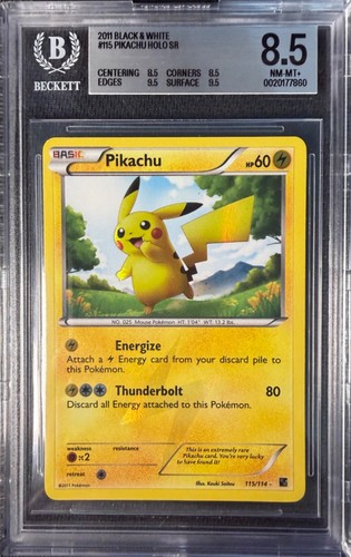 BGS 8.5 Pikachu #115 Holo SR 2011 Black & White English Japanese Pokemon TCG