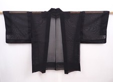 5913T03z230 Vintage Japanese Kimono Silk See through HAORI Black