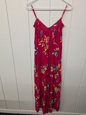 Women’s Red Floral Maxi Dress Spaghetti Strap Ruffle V-Neck Summer Boho