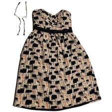 Burlapp silk navy blue print off shoulder sweetheart sheath Dress Sz 2 Evening