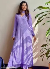 3 PCS Purple Floral Chikankari Kurta with Palazzo For Women Pure Georgette Gift