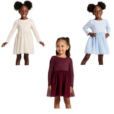 Toddler Girls' Long Sleeve Sparkle Ribbed Tulle Dress - Cat  Jack