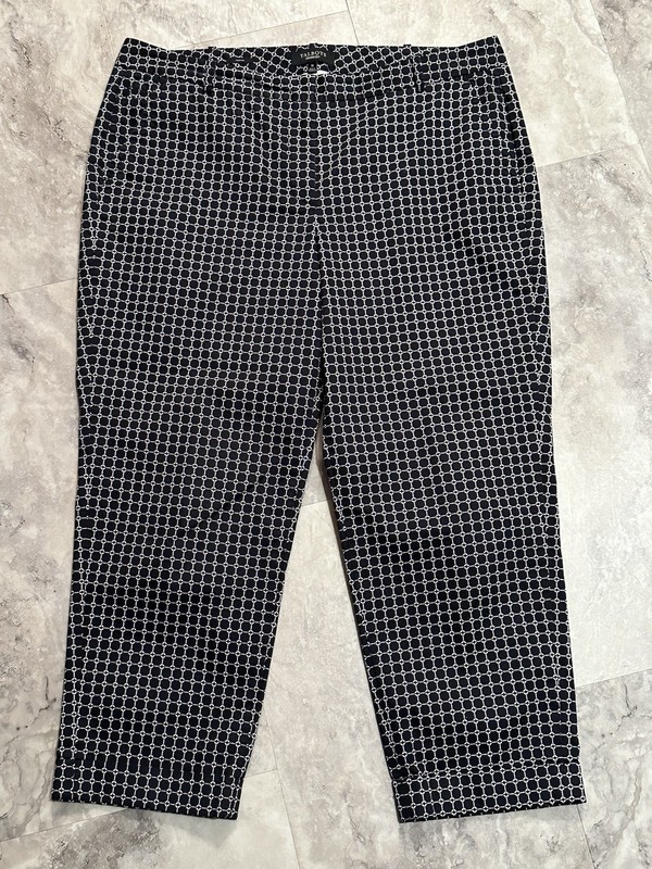 Talbots Blue White Cotton Spandex Pockets Cuffs Circle Print Capri Sz 16