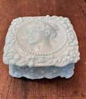 Vintage 1950’s/60’s Fostoria Jenny Lind Heavy Milk Glass Handkerchief Box-Blue