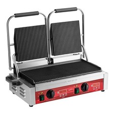 Avantco PG400T Commercial Dual Panini Sandwich Grill with Grooved Plates - 120V