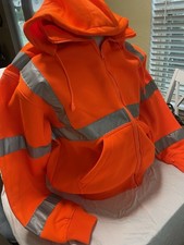 Hi Vis Orange Safety Jacket Full Zip Hoodie Reflective Size L NEW