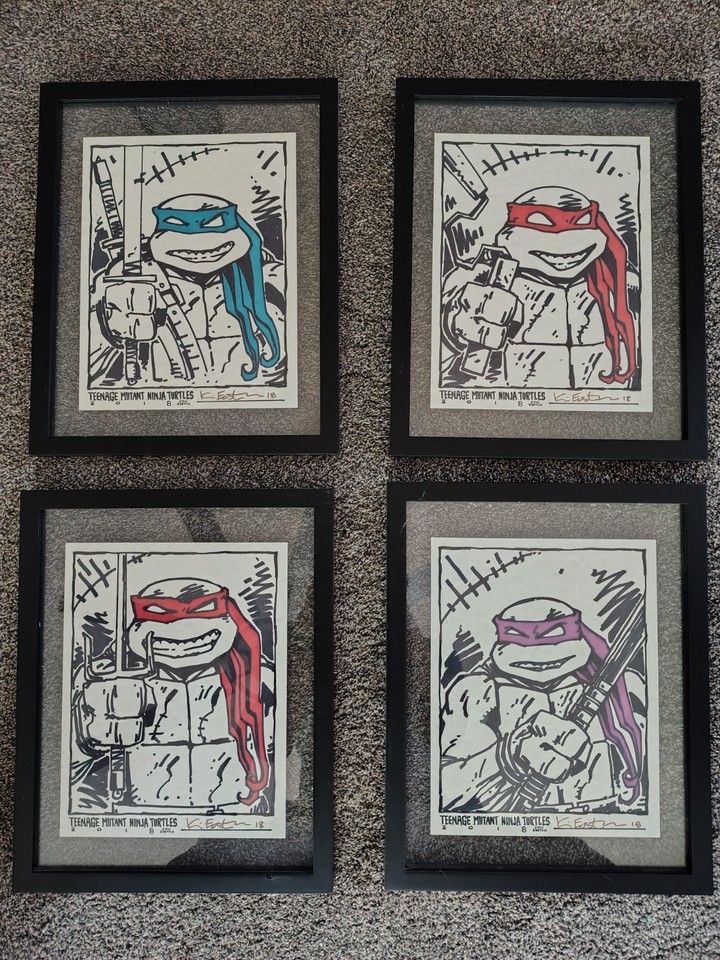 Kevin Eastman Original Art Sketches Matching Set 4 Ninja Turtles Framed Comic Art