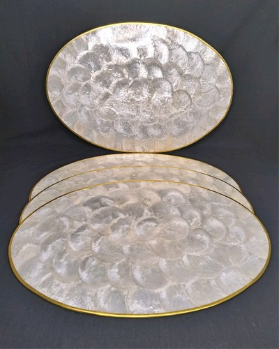 Vintage Capiz Shell Oval Placemats Chargers 17 7/8” x 11 7/8” Set of 4