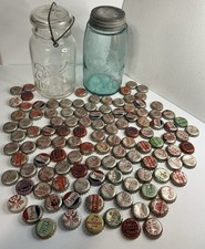 Vtg.ATTIC  LOT : Aqua Mason Zinc Lid,Clear Ideal Wire Jar & Cork Soda Caps