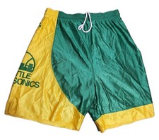 Vtg 90s Seattle Supersonics Nylon Green/Yellow Mens Basketball Shorts Medium EUC