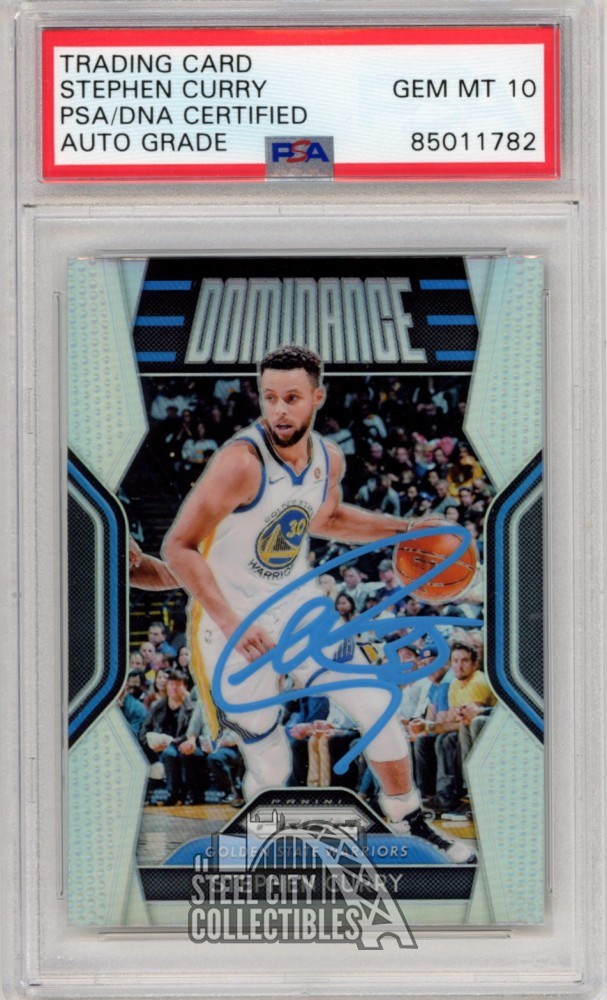 Stephen Curry 2018-19 Prizm Dominance Silver Auto Card #18- PSA/DNA 10 (Blue)