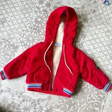 Vintage Oshkosh B Gosh Retro Red Corduroy Sherpa Lined Jacket Hooded Unisex 6-9