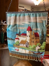 Large Antique Micro Beaded Purse Colorful Scenic Castle Victorian Bag