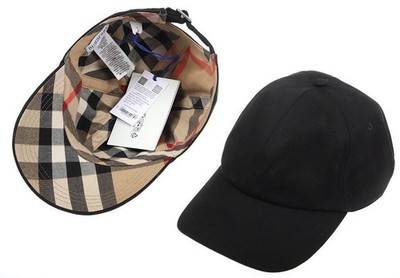 NEW BURBERRY BLACK COTTON EXPLOADED CHECK LINED BASEBALL CAP HAT
