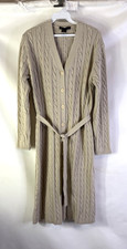 Vintage 90s Rockabilly Clean Girl Long Cable Knit Cardigan Sweater Duster Large