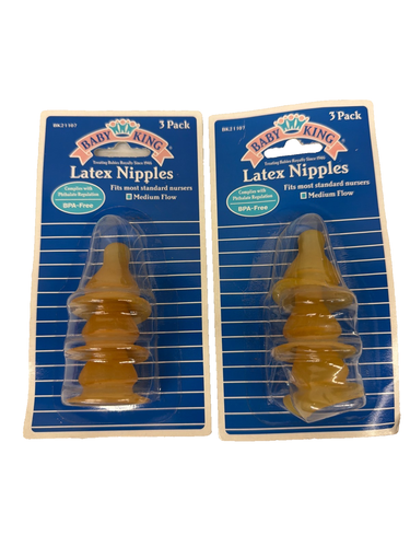 (2) Capezzoli in lattice vintage Baby King 3 pezzi flusso medio adatti a biberon standard - Foto 1 di 2