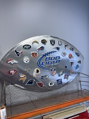 NFL Logos Football Shaped Bud Light Beer Metal Sign Official NFL 46'' x 26'' 2011 