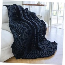 Chunky Knit Blanket - Luxury Soft Cozy 60  80 Throw Blanket,100 60 80 Black