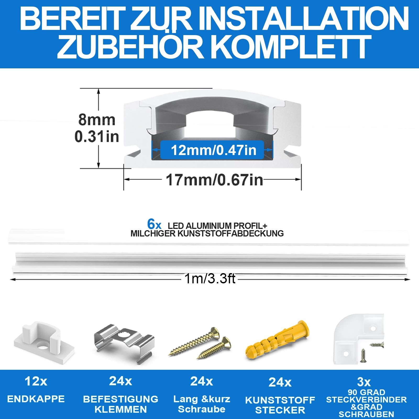 Profilé aluminium LED blanc 1m dissimulateur de chaleur et diffuseur - 2