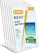6 Pack Acrylic Sign Holder 8.5 X 11, Plastic Paper Holder with Vertical Slanted