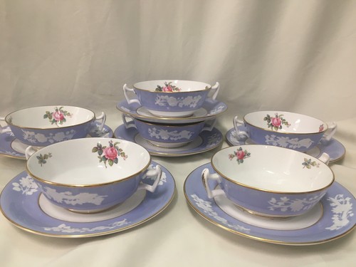 (6 Sets) Spode 'Maritime Rose' Blue CREAM CUP & LINER SETS - Picture 8 of 11