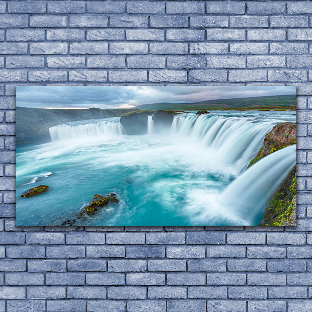Tableau nature cascade 140x70 sous verre pour un salon zen