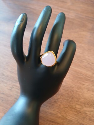 925 Sterling Silver (Gold Plated) Faceted Rose Quartz Ring - Size 9