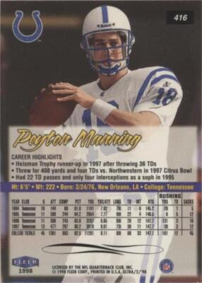 1998 Ultra Peyton Manning #416 for sale | eBay