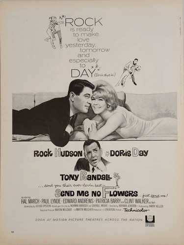 1964 Magazin Film Anzeige "Send Me No Flowers" Rock Hudson, Doris Day, Tony Randall