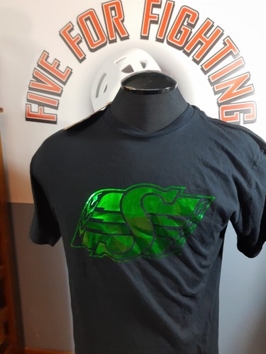 SASKATCHEWAN ROUGHRIDERS MITCHELL & NESS FOIL T-SHIRT BNWT CFL