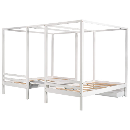 Solid Wood Canopy Bed w/ Storage Drawers Wood Platform Bed Frame Daybed Sofa Bed - Picture 33 of 36