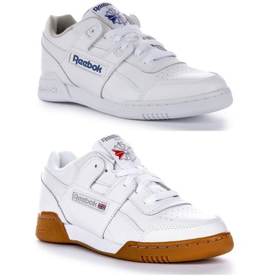 Reebok Workout Plus Leder Retro klassische Turnschuhe weiß Kaugummi Herren UK 6 - 12