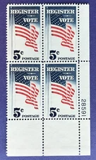 Scott #1249, Register To Vote, Plate Block L.R. - MNH - 1964 Issue