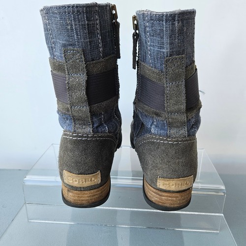 Sorel Major Carly Women Sz 8 M Blue Denim & Suede Mid Calf Boots - Picture 4 of 8