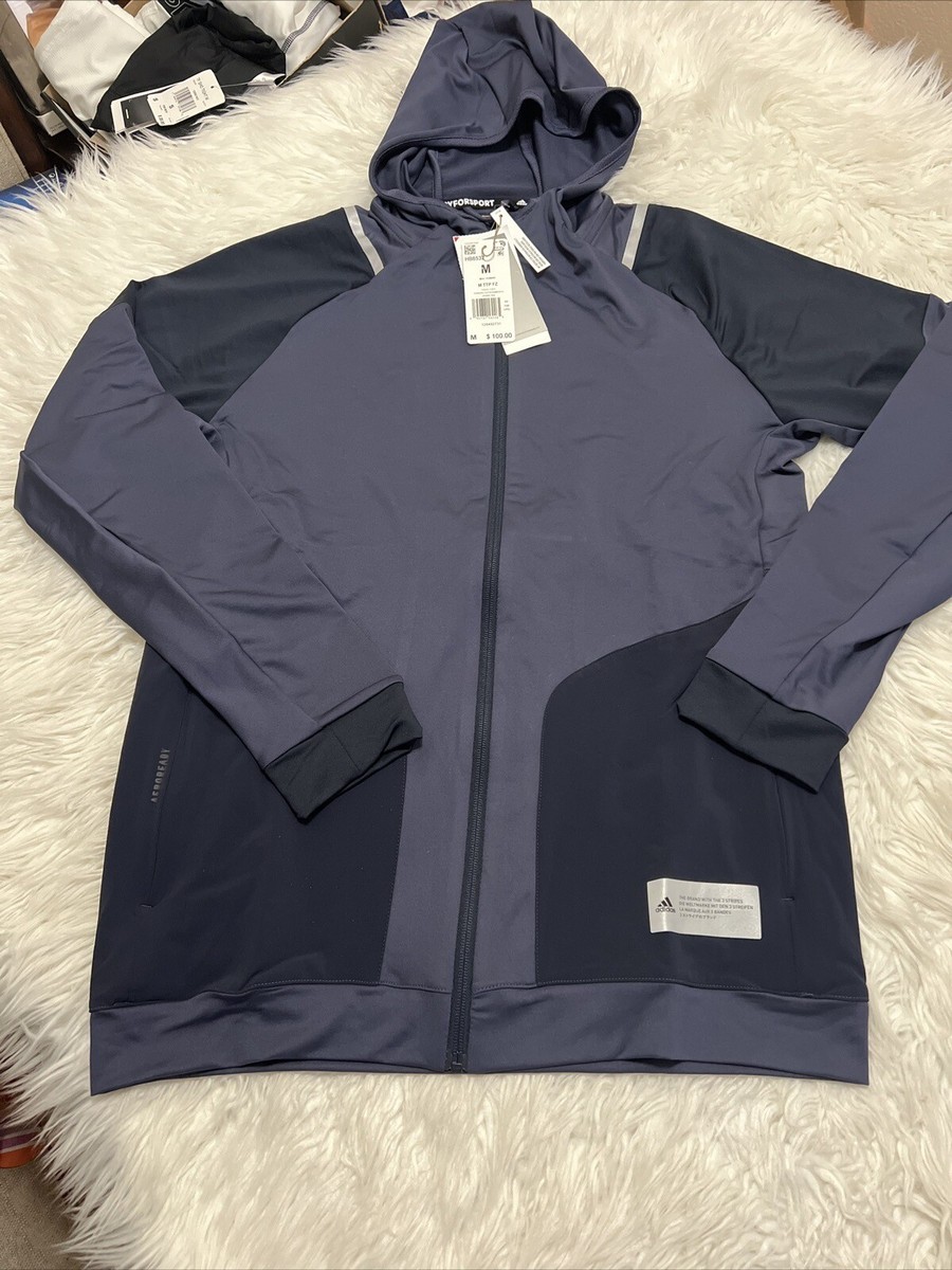 トップス adidas TRACK JKT adidas Sz M MEN HOODED TRACK TOP JACKET NAVY Blue TRAINING