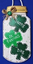Glittered HAPPY ST. PATRICK'S DAY Mason Jar SIGN Wall Art Door Hanger Plaque