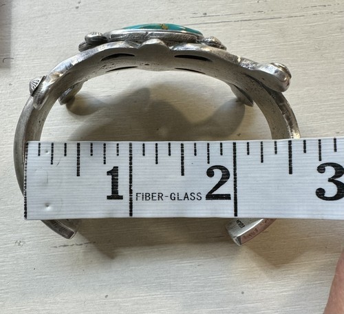 Vintage Navajo Turquoise & Cast Silver Cuff Bracelet 78.8g Men’s - Picture 8 of 9