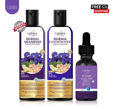 Chaba Herbal Shampoo + Conditioner + Hair Tonic Serum Growth Treatment SET 3 pcs
