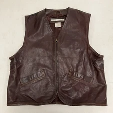 Men's Perry Ellis Genuine Leather & Wool Vest Brown Gray Size LARGE