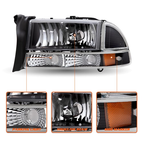 FOR 97-04 DODGE DAKOTA DURANGO BLACK HOUSING AMBER CORNER HEADLIGHT BUMPER LAMP - Picture 4 of 6
