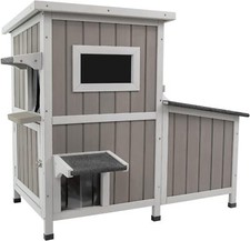 Petscosset Outdoor Cat House Two-Story Cat Sh...