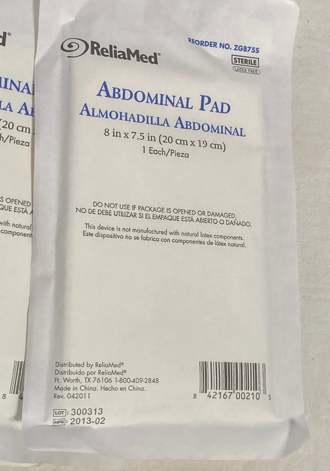 ReliaMed 8" x 7.5" Abdominal Pad  #ZG875S - Lot of 4. - Изображение 2 из 4