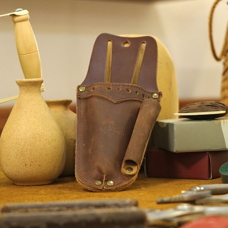 Leather Garden Shears Holster Florist Pruner Scissor Sharpener Tool Slot Belt-on