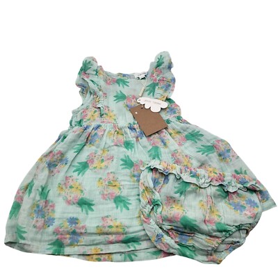 ANGEL DEAR Baby 12-18M Ruffle Sundress & Bloomers/Diaper Cover Pineapples Green