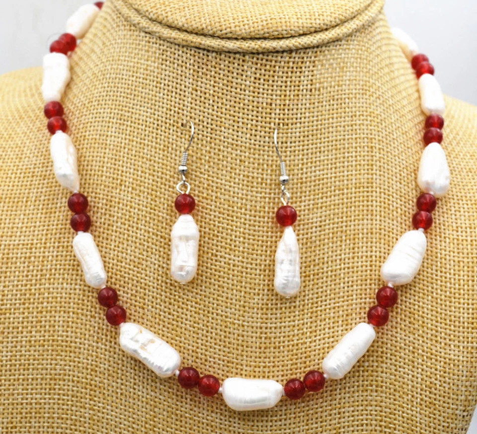 Juego de pendientes collar pulsera perlas Akoya naturales de 8-20 mm y jade rojo de 6 mm Foto 2 de 4