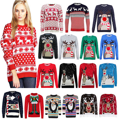 Christmas Xmas Women Novelty Knitted Jumper Sweater Retro