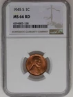 1945 S Lincoln Wheat Cent MS 66 RD NGC