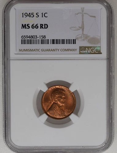 1945 S Lincoln Wheat Cent MS 66 RD NGC