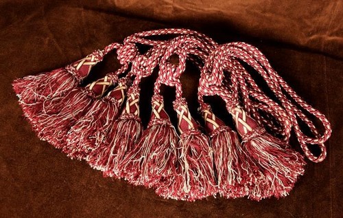SET 4 Vintage French Rope & Tassel Burgundy Chateau Curtain Tie / Hold Backs - Picture 13 of 21