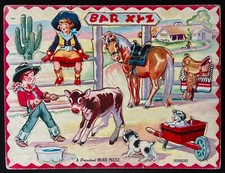 Adorable Vintage Western Cowboy Cowgirl Child's Frame Tray Puzzle / Saalfield